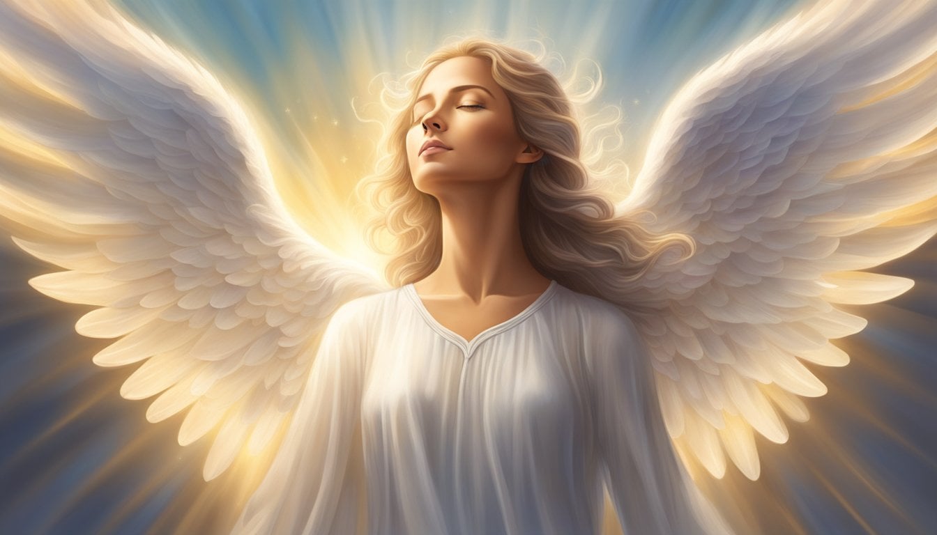 A serene angel surrounded by light, radiating compassion and healing energy