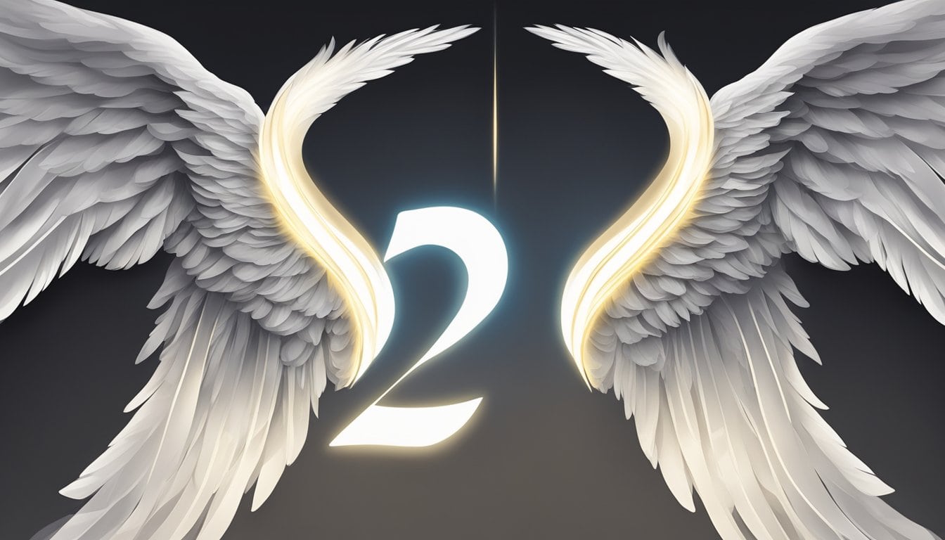 A pair of angel wings, one white and one black, intertwined with a glowing number 252 floating above them