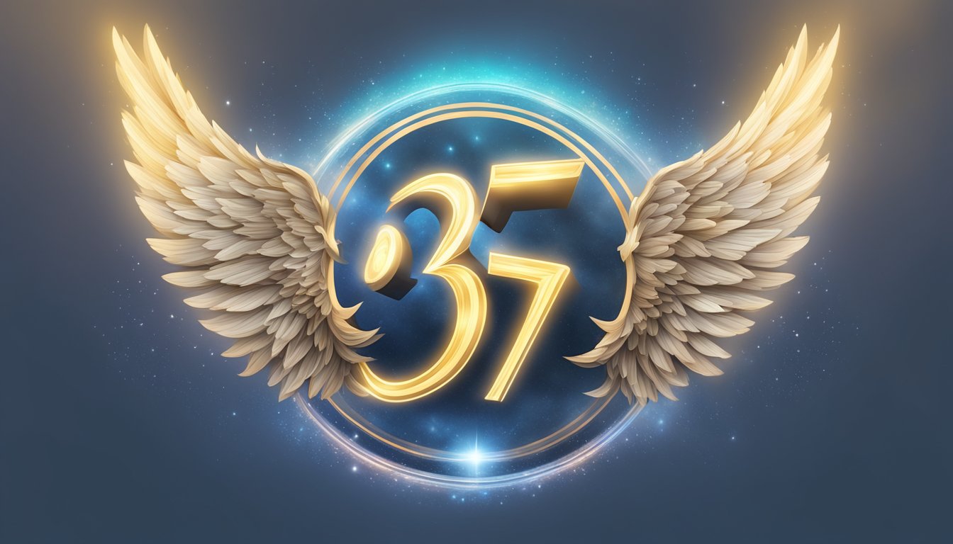 A glowing halo surrounds the number 345, with angelic wings and a sense of divine presence emanating from it