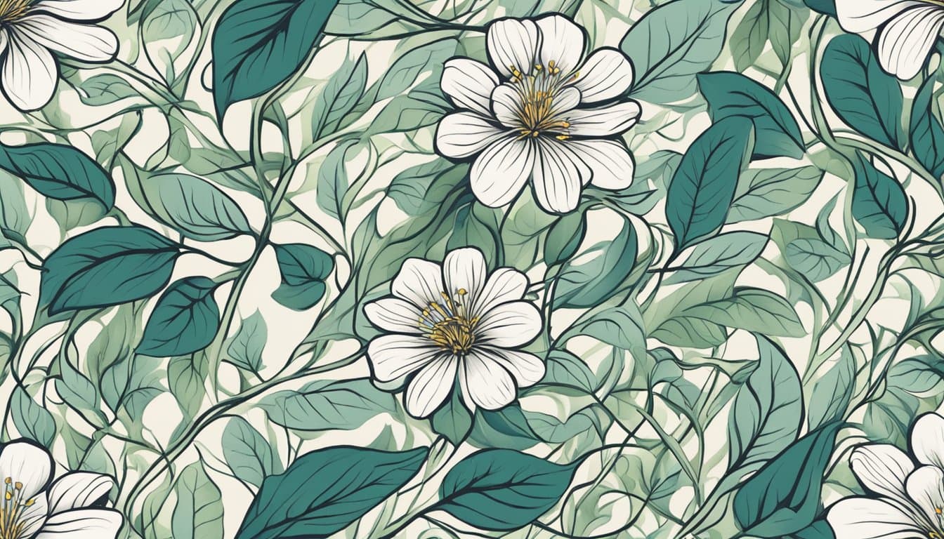 A blooming flower surrounded by swirling vines and leaves, symbolizing change and growth
