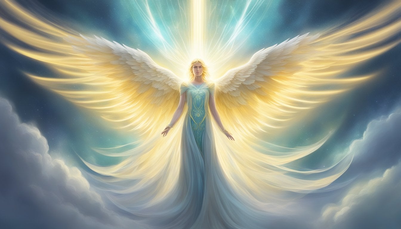 A glowing angelic figure emanating a unique vibration, surrounded by ethereal light and delicate wisps of energy