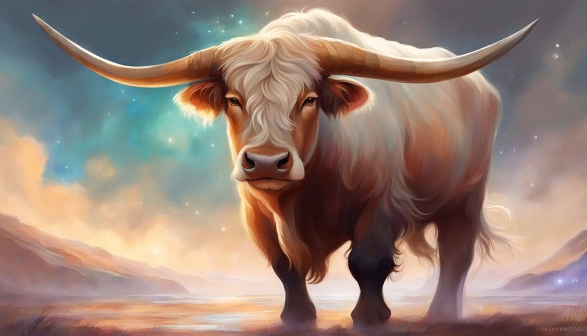 The ox exudes strength and confidence, with a determined expression and powerful stance. Its eyes convey a sense of positivity and resilience