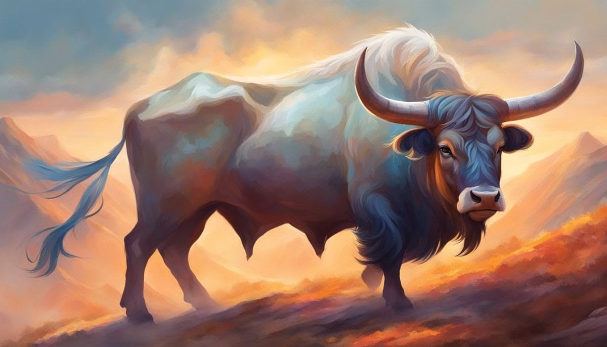 A powerful ox standing proudly, with a strong and sturdy build, exuding confidence and determination