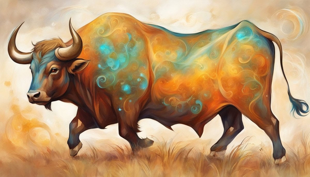 A bull and a sign of the zodiac engage in a harmonious interaction, symbolizing love compatibility